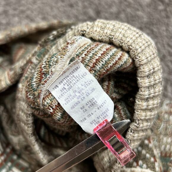 Vintage 80s Patchwork Sweater Crewneck Pullover Beige Medium - Picture 3 of 7